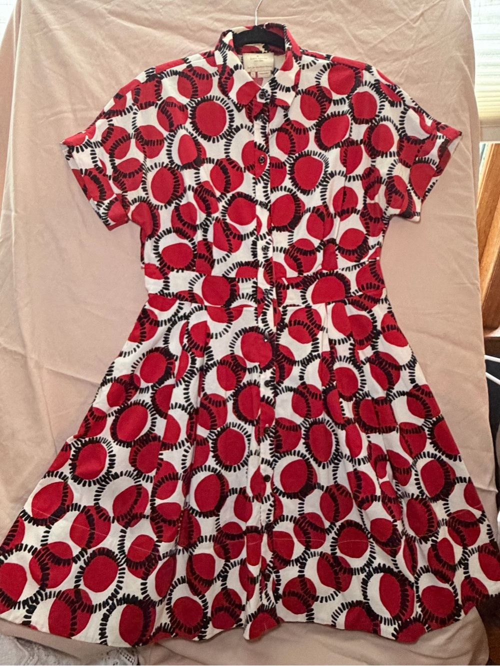 Kate spade button-Front Fit & Flare Dress with Red Circle Print